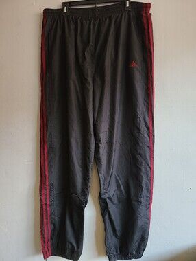 Vintage Y2K men's XXL 2X Adidas black lined track basketball pants maroon stripe